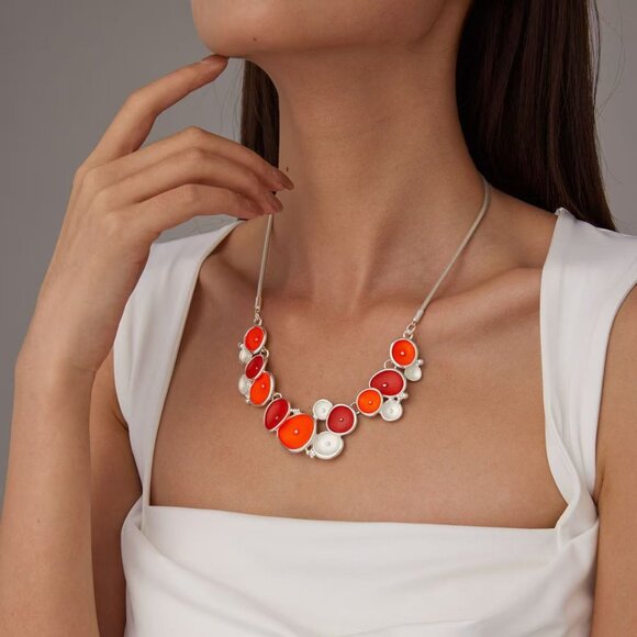 S925 silver necklace with classic orange circular flower necklace. Sexy lady\'s u main image 6
